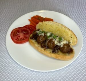 French Onion Meatballs on a Bun