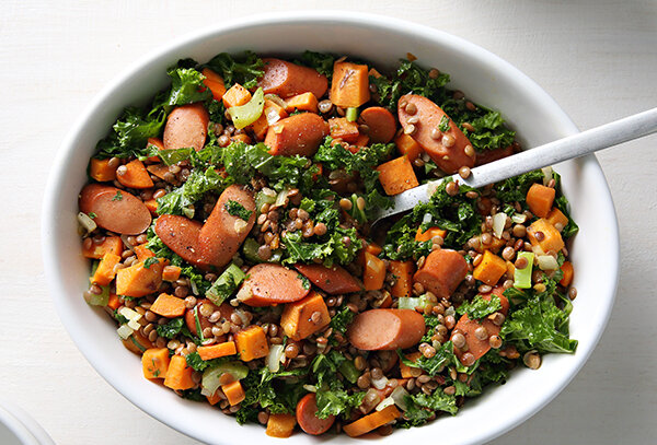 Hot Dog & Kale Hash