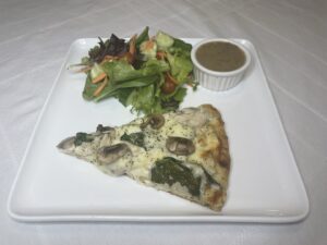 Pulled Chicken Alfredo and Mushroom Pizza