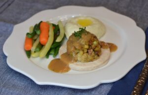 Sliced Turkey Brst topped with bacon herb stuffing