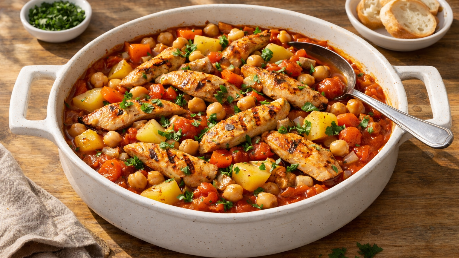 Spanish Chicken Thigh Strip Stew